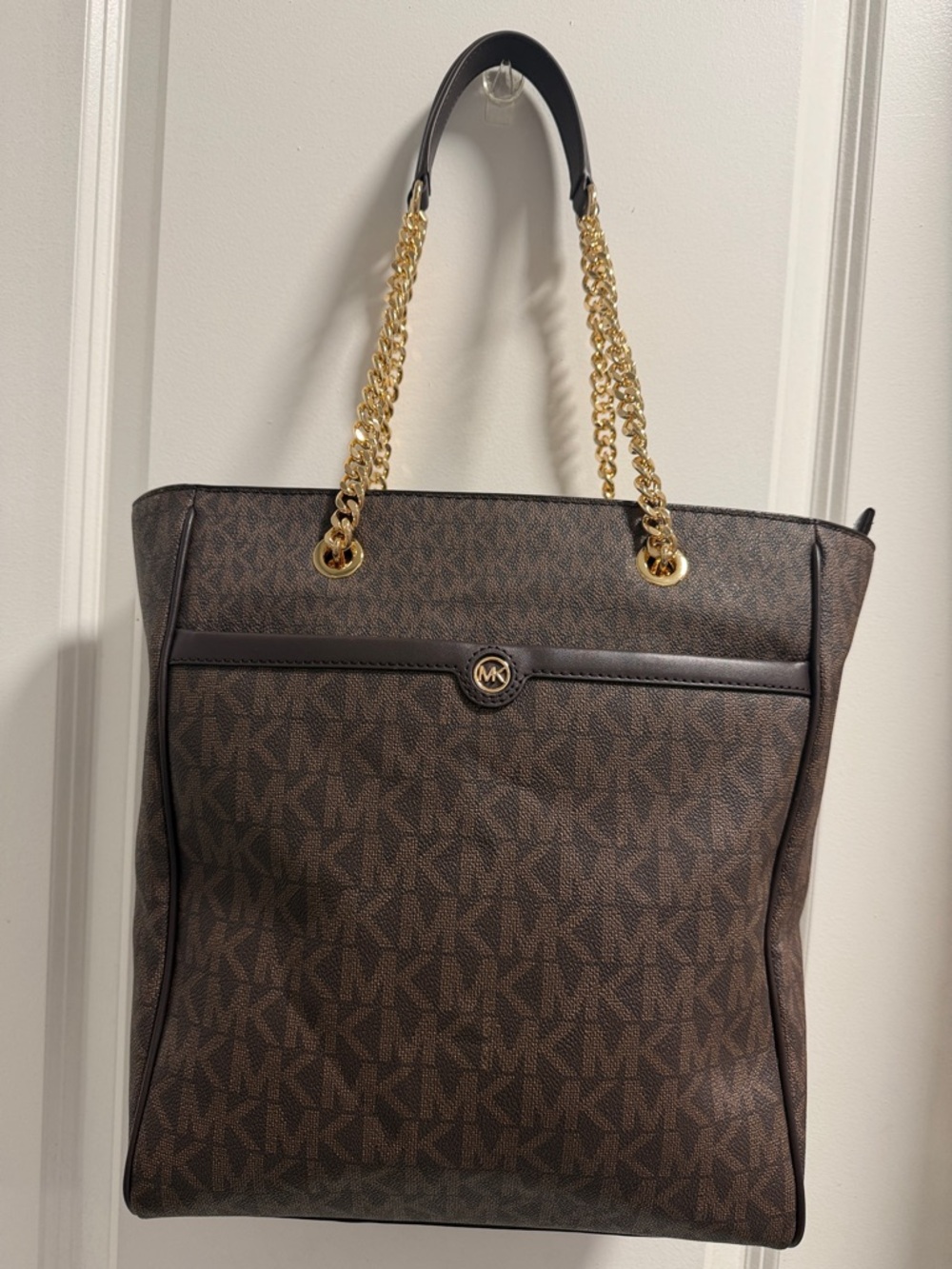 Michael Kors Dark Brown MK Logo Chain-Handle Tote